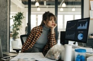 Stressed DTC operations manager looking at rising cost charts due to new EU EPR fees and compliance requirements