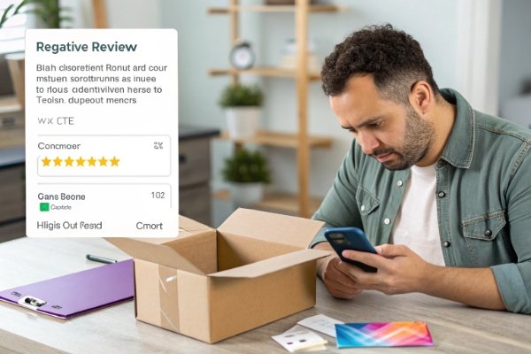 Frustrated DTC founder or customer dealing with mismatched or damaged packaging leading to returns