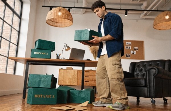 Frustrated DTC founder looking at damaged products from a bad packaging shipment
