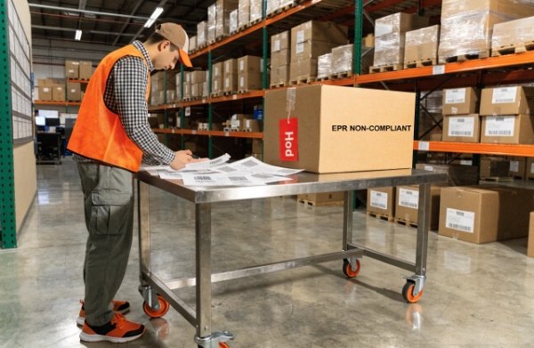 DTC brand packaging being rejected or flagged at a fulfillment center due to non-compliance with EU EPR rules