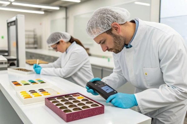 Choco Package team performing precise color measurement and quality control