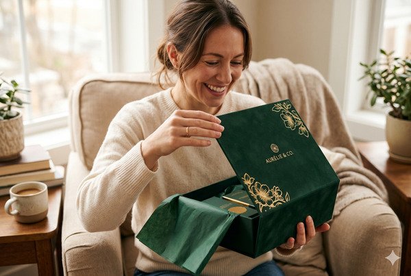 Delighted customer enjoying a perfect premium unboxing with consistent high-quality structural packaging