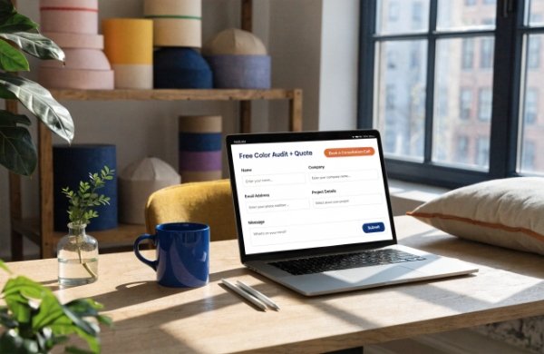 Call-to-action visual with contact form or consultation for free color audit and packaging quote