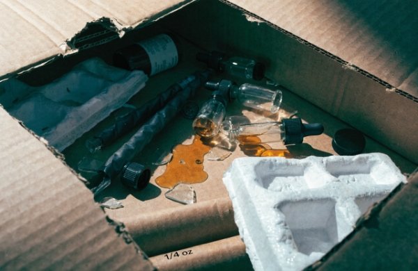 Leaking or damaged essential oil bottles in poor quality packaging