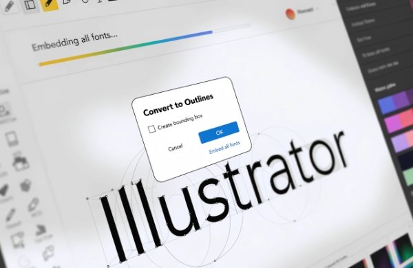 Screenshot-style view of embedding or outlining fonts in design software