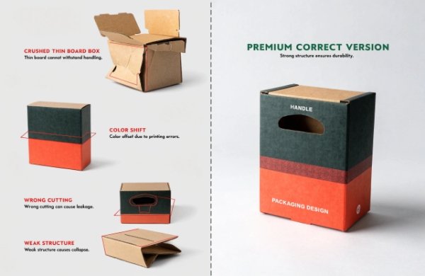 Examples of poor quality custom paper boxes with mistakes