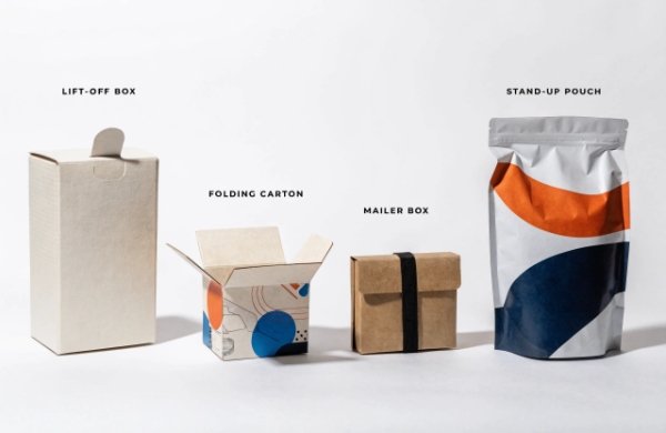 Various types of custom paper boxes (rigid, folding, mailer) displayed together