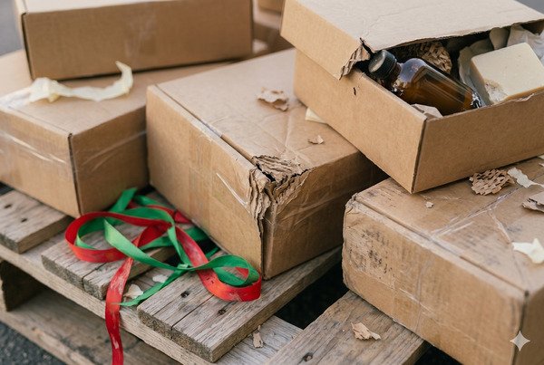 Crushed and damaged traditional gift boxes after shipping