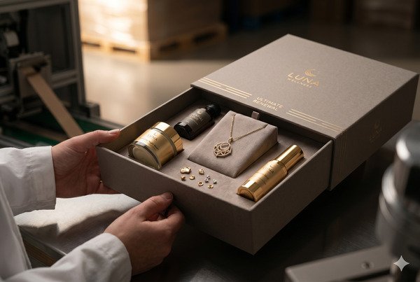Beautiful luxury gift being revealed from an open sliding drawer box