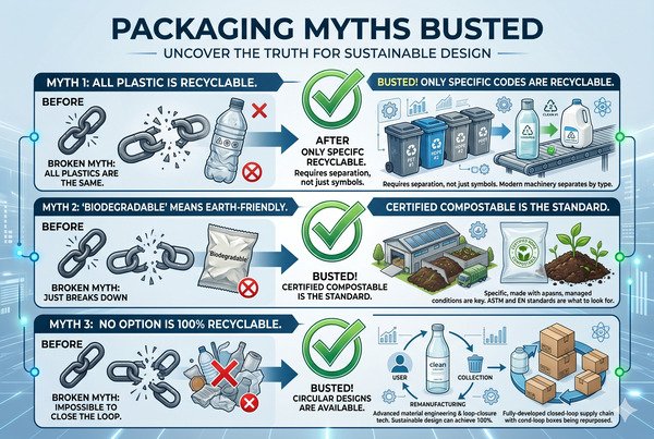 Visual representation of busting common custom packaging myths