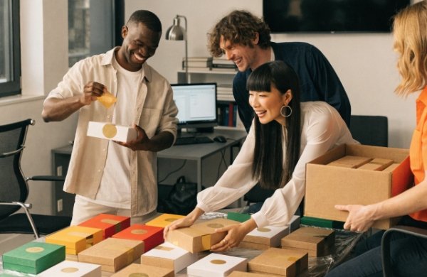 Satisfied DTC founder and team with their new premium custom paper boxes
