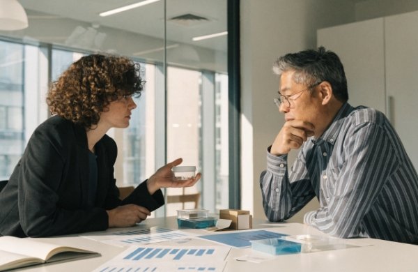 Strategic discussion between brand and packaging supplier about long-term partnership