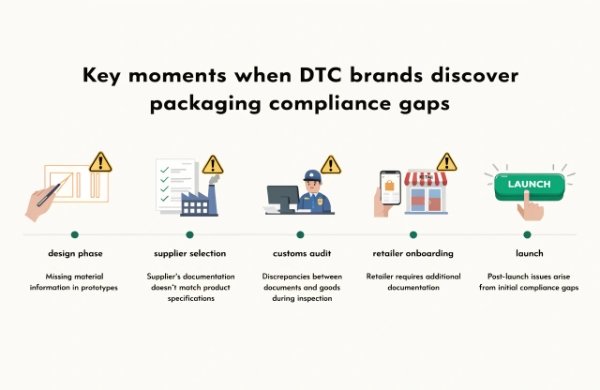 Timeline showing when brands typically discover packaging compliance issues