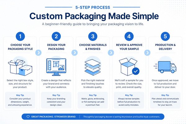 Clear step-by-step process for first-time custom packaging orders