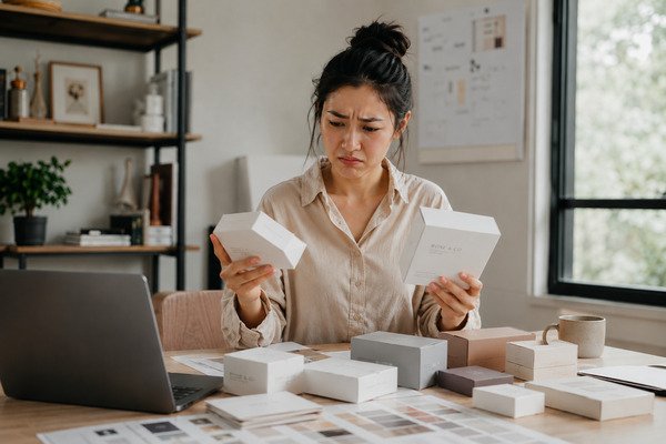 Disappointed founder looking at incorrect or low-quality packaging samples