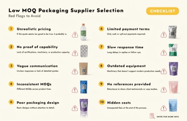 Checklist of common red flags when sourcing low MOQ packaging suppliers